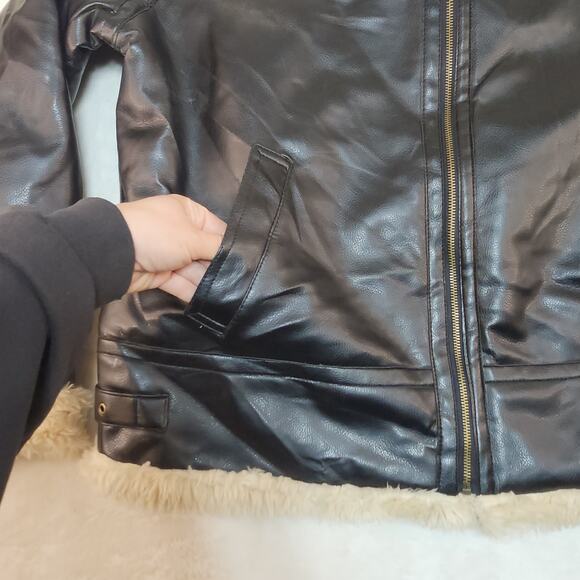 B3 Pilot Aviator Bomber Jacket Mens 2XL Black Faux Shearling Faux Leather Zip - Picture 10 of 16